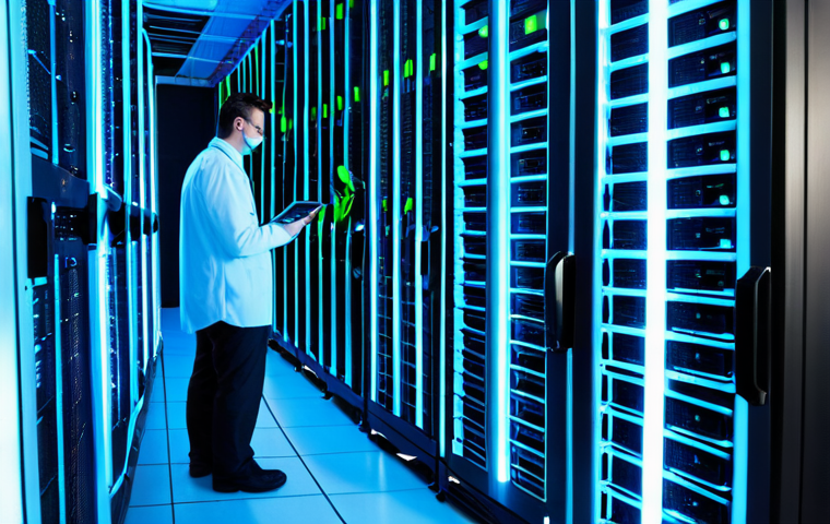 Data Center Efficiency**
"A modern data center interior, rows of servers with blue and green LED lights indicating energy efficiency, technicians in professional attire monitoring the systems, showcasing smart cooling technology. Environmental sustainability concept, appropriate content, safe for work, fully clothed, professional, perfect anatomy, correct proportions, well-formed hands, proper finger count, natural pose, high quality."
**