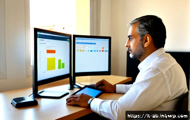 Home 13 기술 스택의 통합 관리 기법 - Photorealistic modern Italian technology office, senior-friendly IT manager seated at a clean desk r...